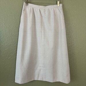 Vintage Roth Le Cover Women's 10 Gingham Plaid Midi Skirt Tan Modest Cottagecore